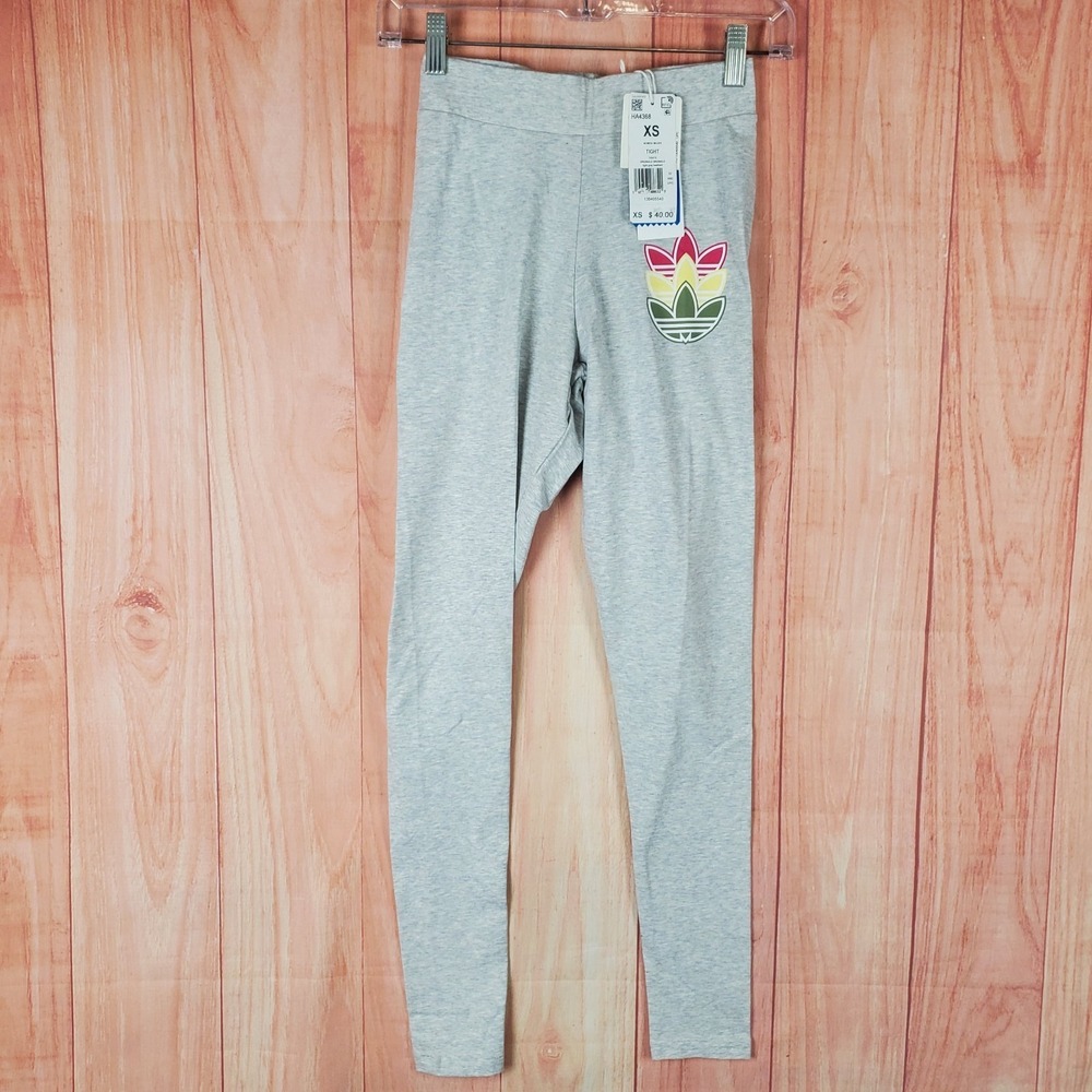 Adidas Originals Logo Play Tights Womens XS Heather‎ Gray Mid Rise Yoga Pant
